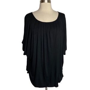BCBGMAXAZRIA Pleated Cold Shoulder Black Oversized Top